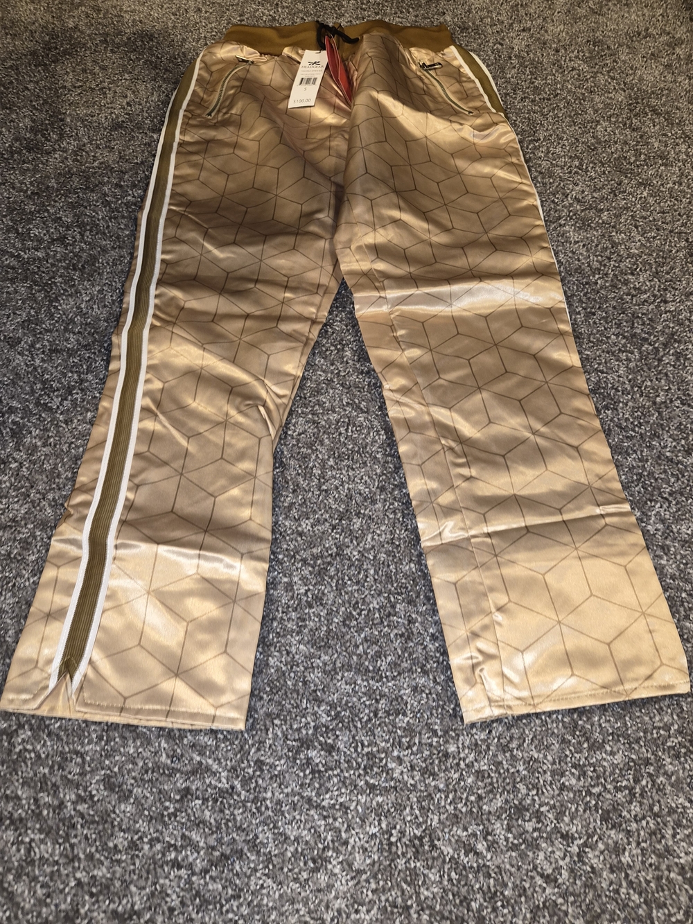Men's Tan Geometric Jogger Pants with Side Stripe